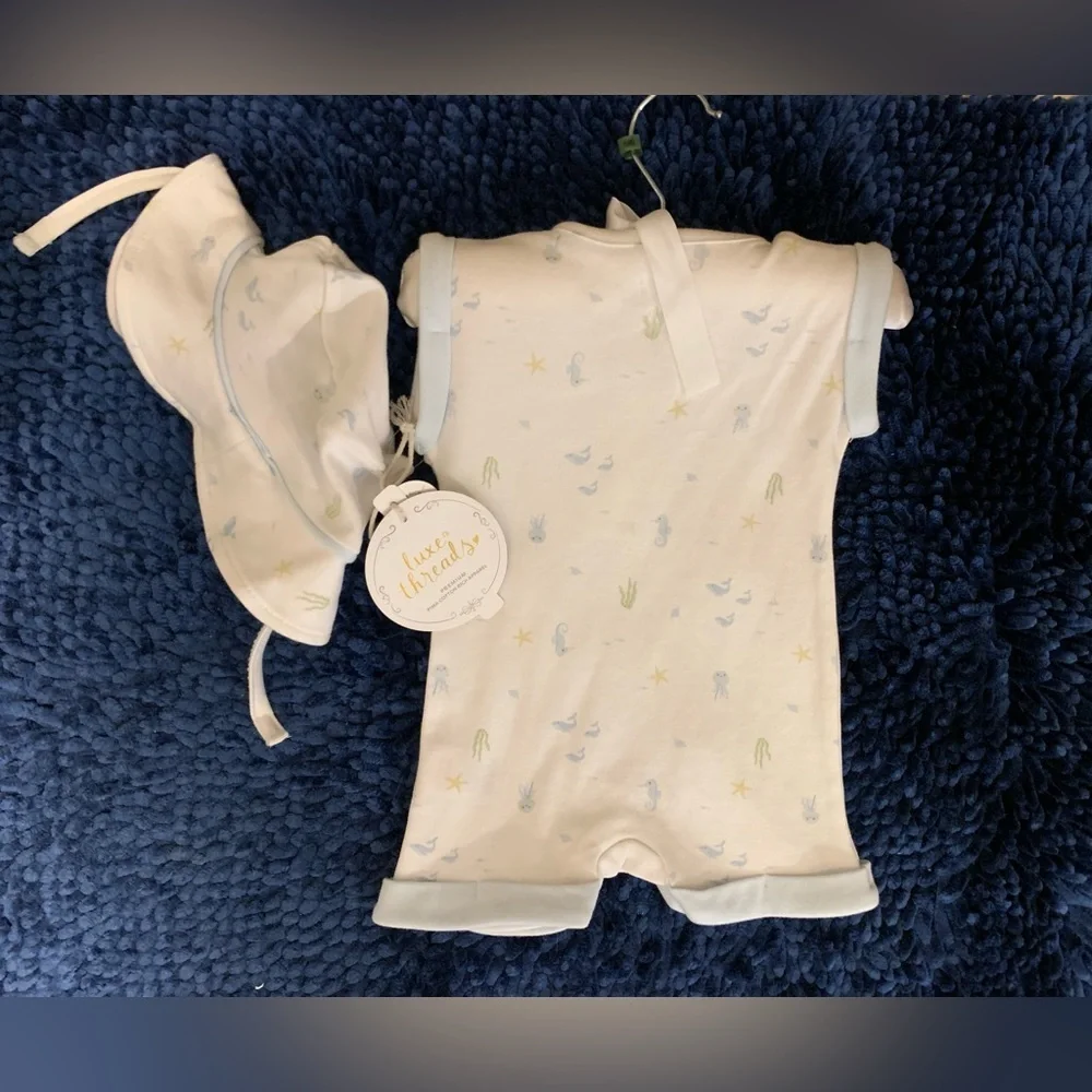 Luxe Threads Soft White Baby Onesie and Hat Set